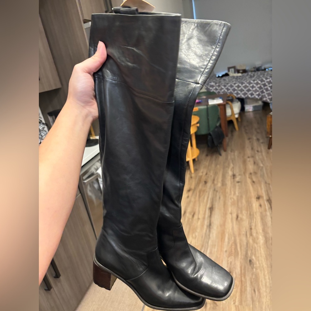Franco Sarto Black Leather thigh-High Boots sz 7.5